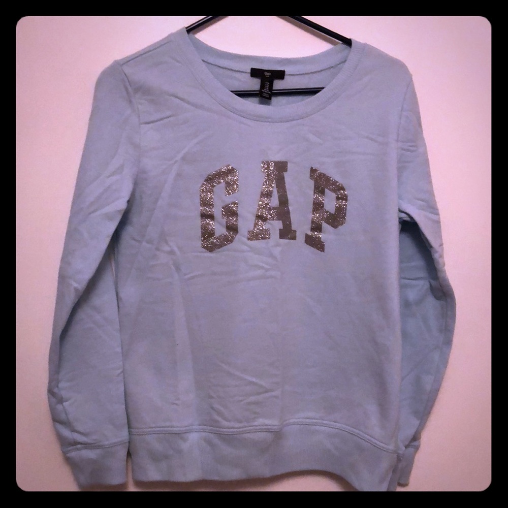 Light blue Gap sweater with glitter logo